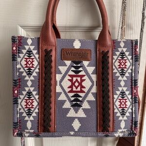 EUC Wrangler Women's Tote Bag with Aztec Design - Brown and Blueish-Gray